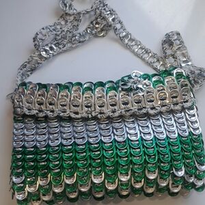 Silver and Green Unique Tab Purse.